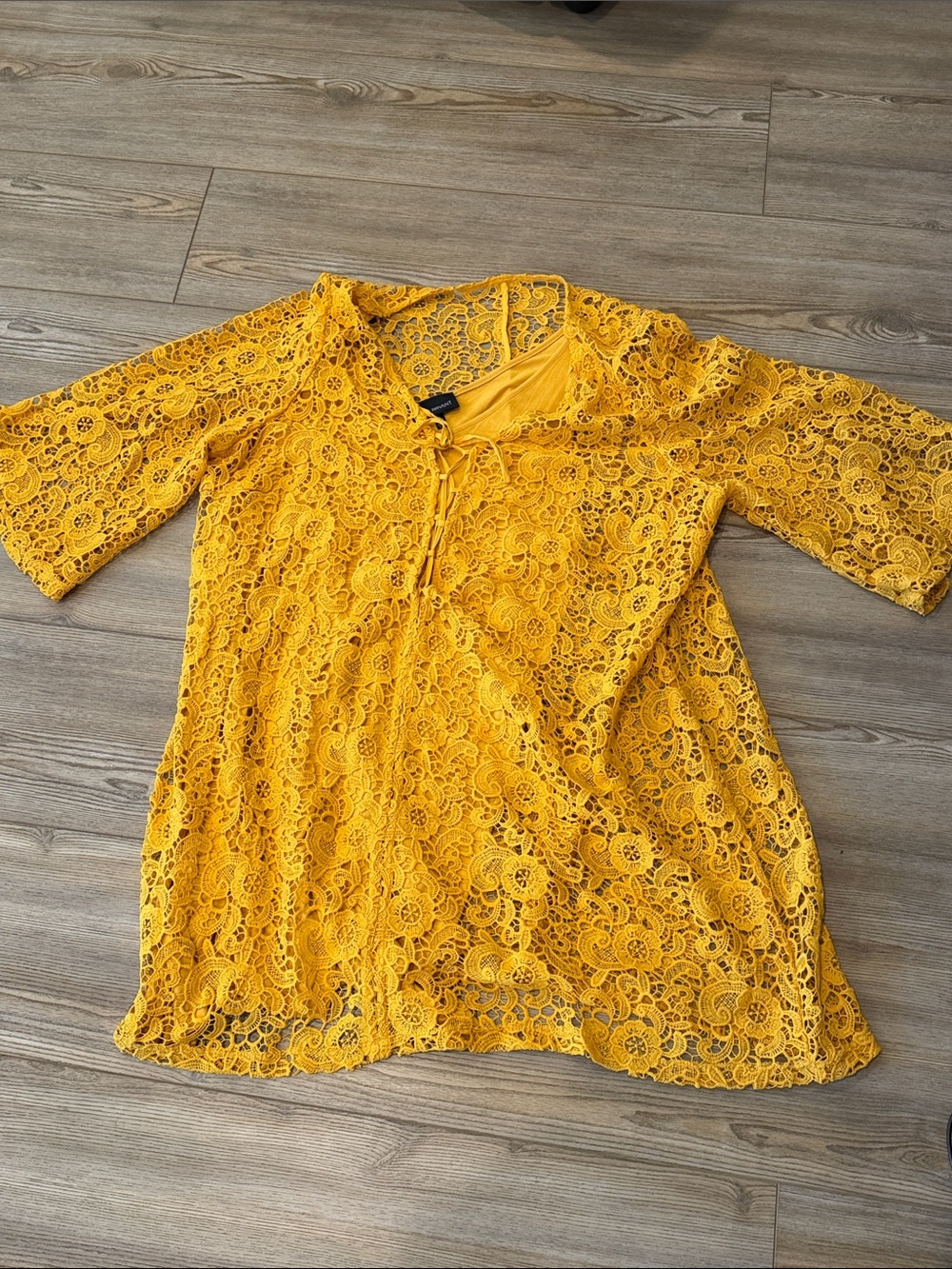 Lane Bryant Mustard Yellow Lace Peasant Blouse